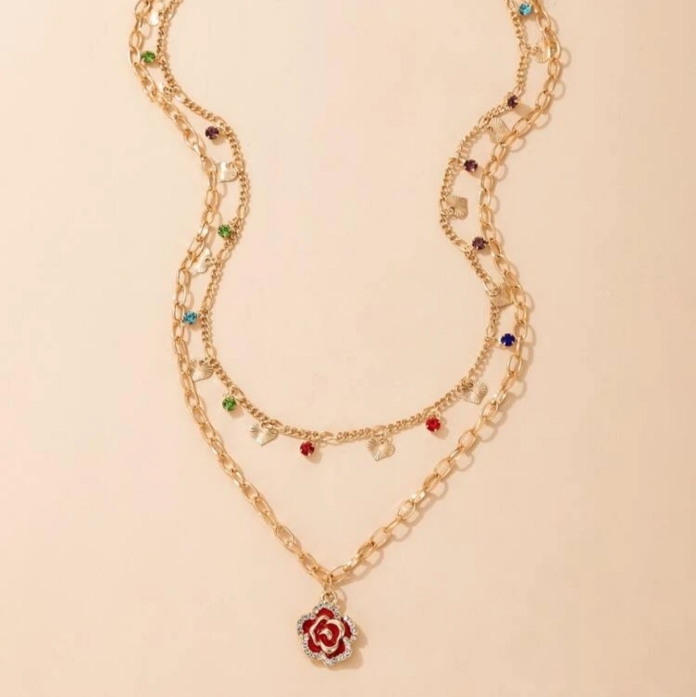 *Kitty* Rose and Hearts Necklace - Picture 4 of 4